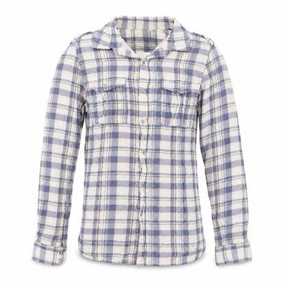 36 Degrees Men's Blue Check Cotton Relaxed Fit Long Sleeve Shirt S