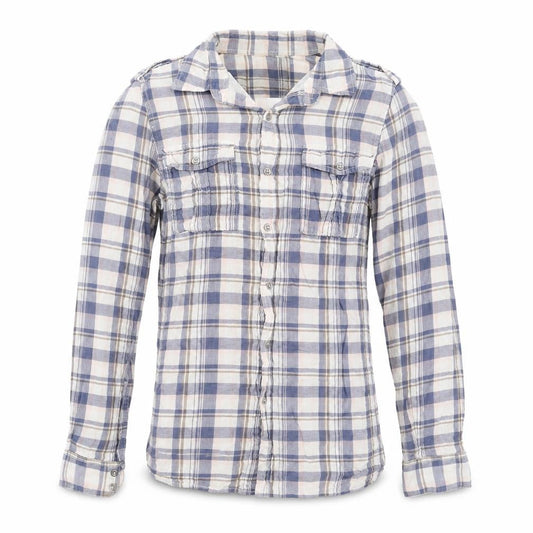 36 Degrees Men's Blue Check Cotton Relaxed Fit Long Sleeve Shirt S