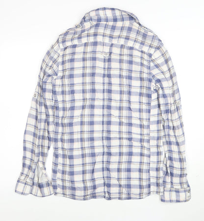 36 Degrees Men's Blue Check Cotton Relaxed Fit Long Sleeve Shirt S