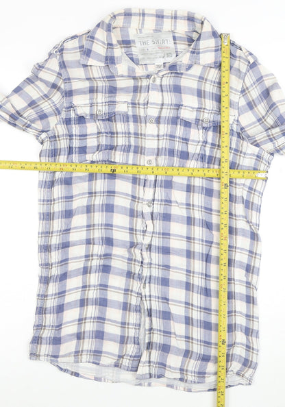 36 Degrees Men's Blue Check Cotton Relaxed Fit Long Sleeve Shirt S