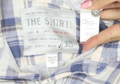 36 Degrees Men's Blue Check Cotton Relaxed Fit Long Sleeve Shirt S