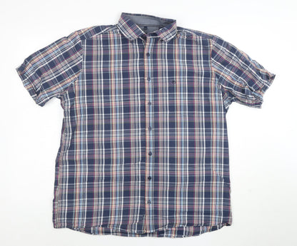Casa Moda Men's Blue Check Short Sleeve Cotton Button-Up Shirt L