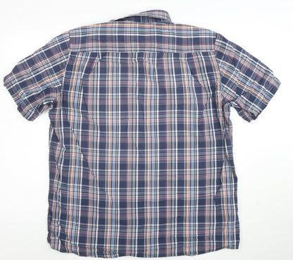 Casa Moda Men's Blue Check Short Sleeve Cotton Button-Up Shirt L