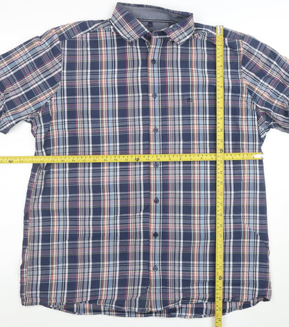Casa Moda Men's Blue Check Short Sleeve Cotton Button-Up Shirt L