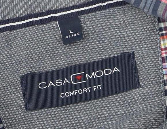 Casa Moda Men's Blue Check Short Sleeve Cotton Button-Up Shirt L