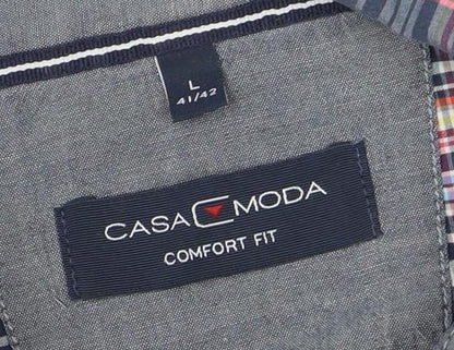 Casa Moda Men's Blue Check Short Sleeve Cotton Button-Up Shirt L