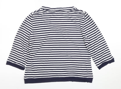 Jaeger Women's Blue White Striped V-Neck Jersey Top Size L