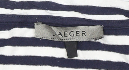 Jaeger Women's Blue White Striped V-Neck Jersey Top Size L