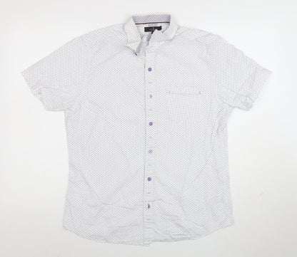 Jeff Banks Men's White Geometric Short Sleeve Button-Up Shirt M