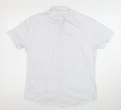 Jeff Banks Men's White Geometric Short Sleeve Button-Up Shirt M