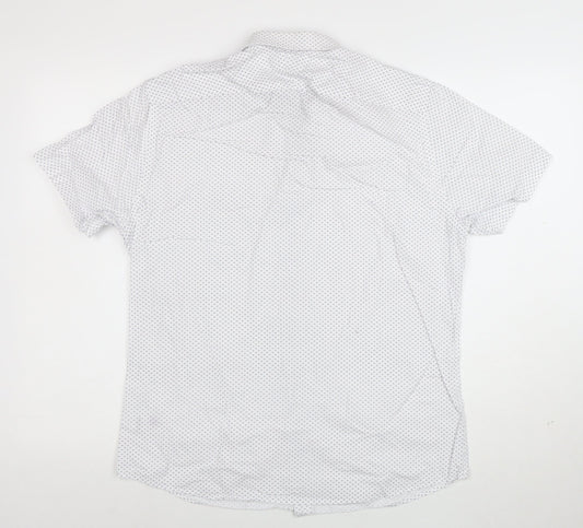 Jeff Banks Men's White Geometric Short Sleeve Button-Up Shirt M
