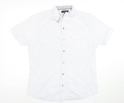 Jeff Banks Men's White Geometric Short Sleeve Button-Up Shirt M