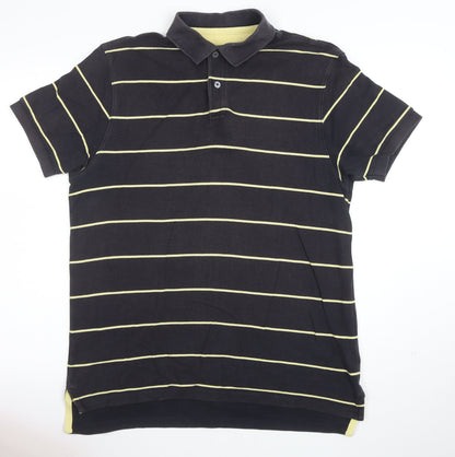Charles Tyrwhitt Men's Black Striped Cotton Polo Shirt Medium