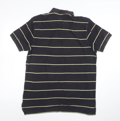 Charles Tyrwhitt Men's Black Striped Cotton Polo Shirt Medium