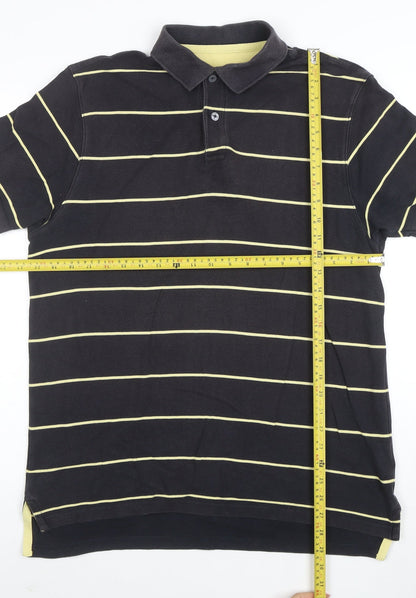 Charles Tyrwhitt Men's Black Striped Cotton Polo Shirt Medium