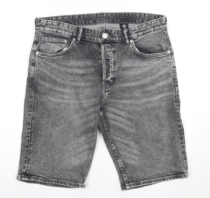 &Denim Men's Grey Slim Fit Acid Wash Denim Shorts 34in