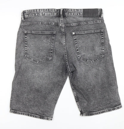&Denim Men's Grey Slim Fit Acid Wash Denim Shorts 34in