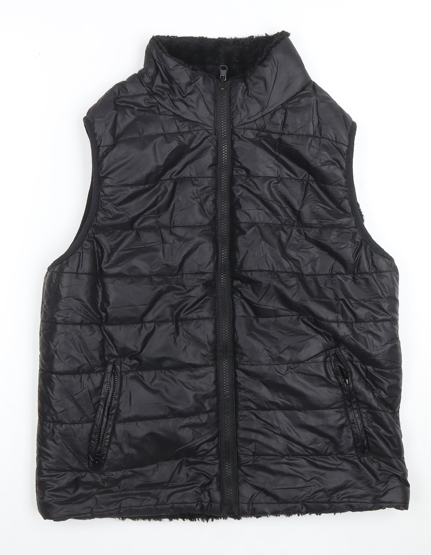 Cisono Women Black L Puffer Quilted Waistcoat Polyester Zip