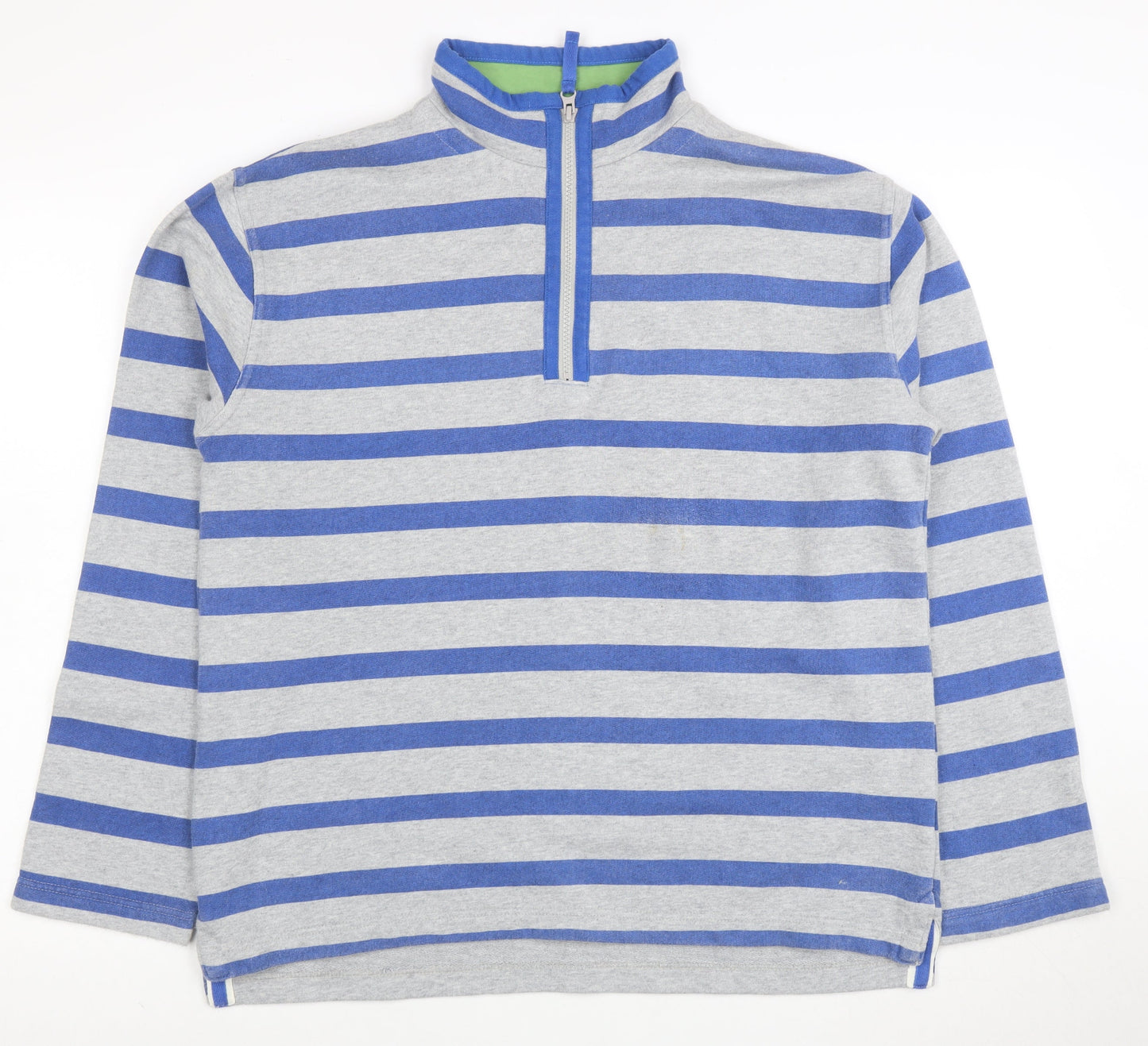 Mini Boden Boys Grey Blue Striped 1/2 Zip Sweatshirt 13-14 Years Cotton