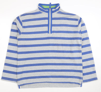Mini Boden Boys Grey Blue Striped 1/2 Zip Sweatshirt 13-14 Years Cotton