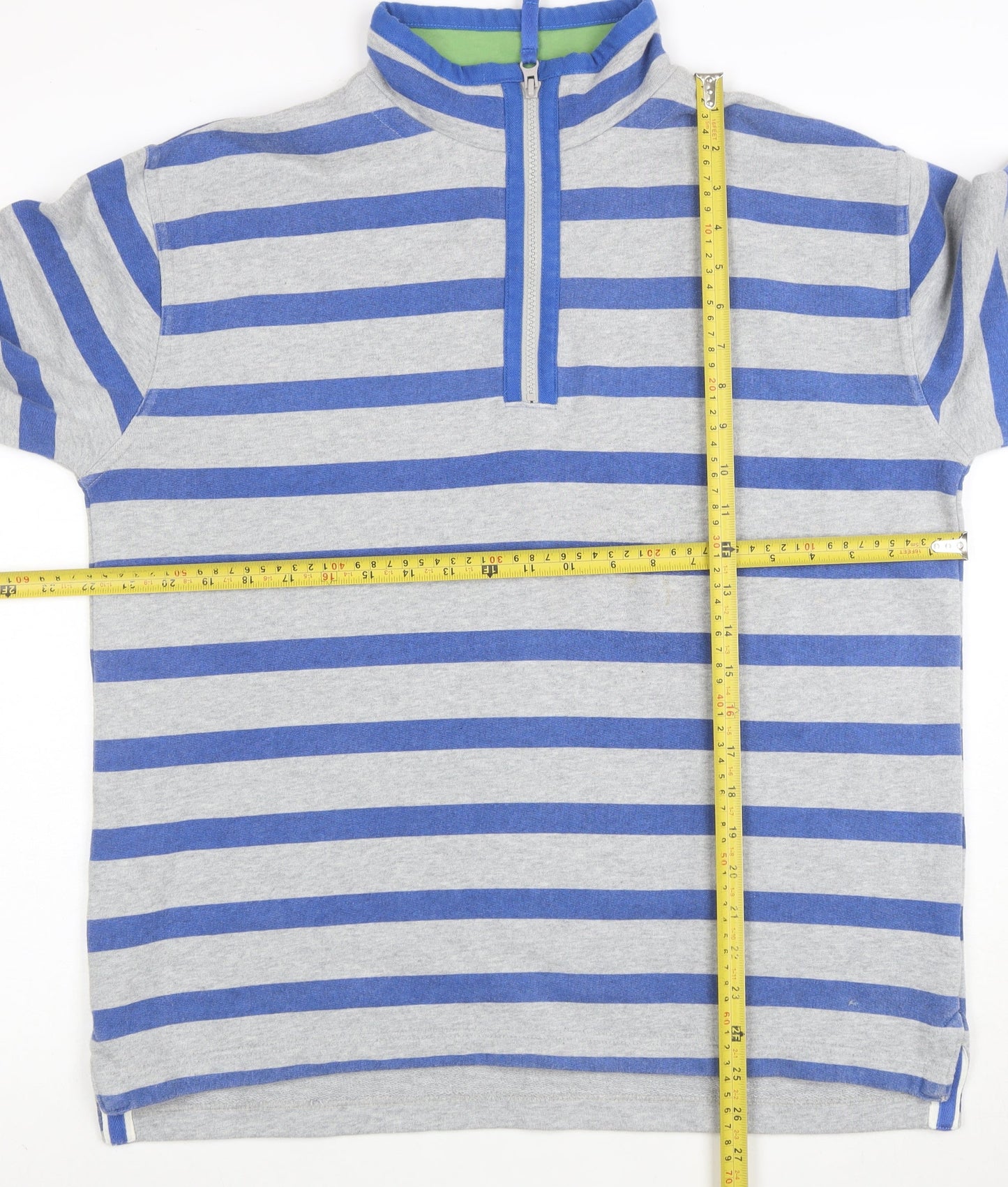 Mini Boden Boys Grey Blue Striped 1/2 Zip Sweatshirt 13-14 Years Cotton