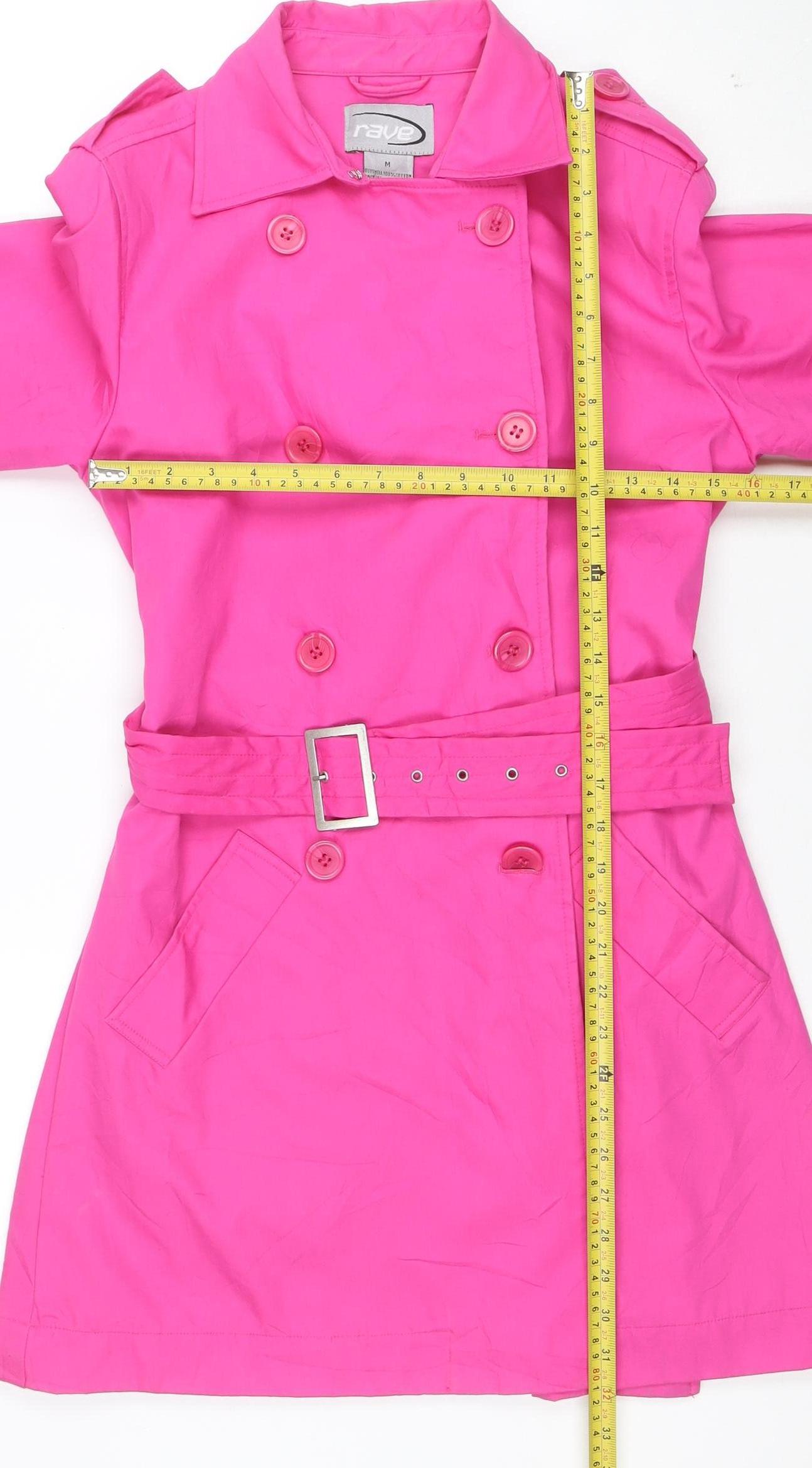 Rave Women’s Pink Cotton Mid-Length Trench Coat M Belted Lined