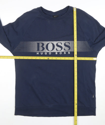 Hugo Boss Men's Blue Logo Cotton Long Sleeve T-Shirt M