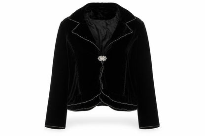 Berek Women Black Velvet Embellished Suit Jacket Size L
