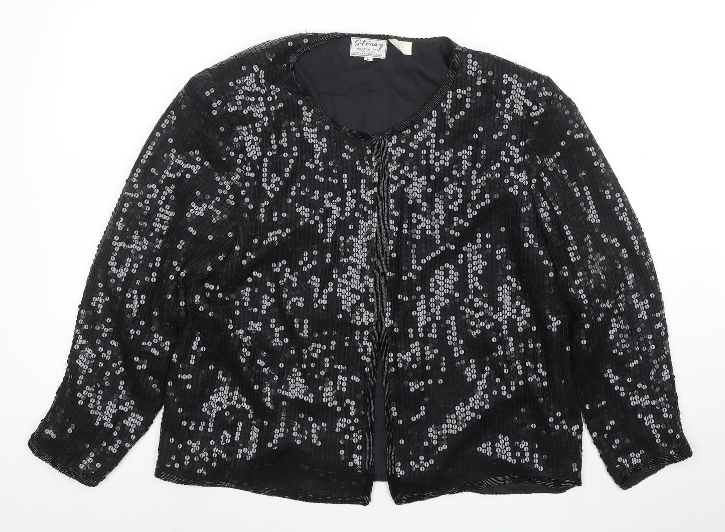 Stenay Women Black Sequin Silk Lined Blazer Size L Party Jacket