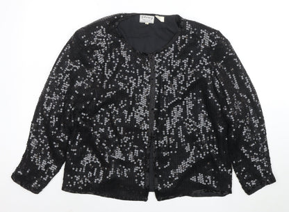 Stenay Women Black Sequin Silk Lined Blazer Size L Party Jacket