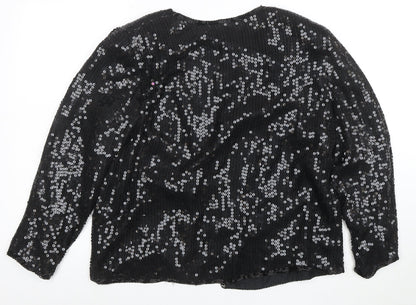 Stenay Women Black Sequin Silk Lined Blazer Size L Party Jacket