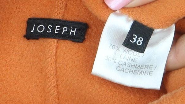 Joseph Women's Orange Wool Cashmere Pea Coat Jacket Size 10