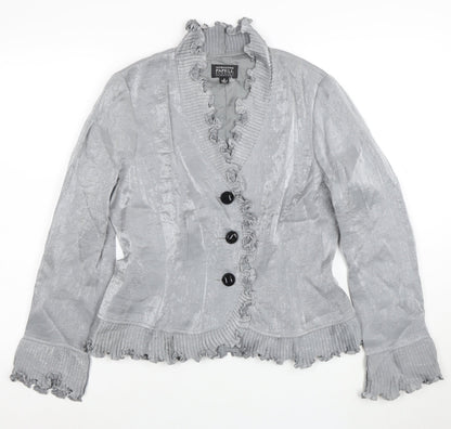 Adrianna Papell Women’s Grey Ruffled Blazer Size 8 Evening Essentials