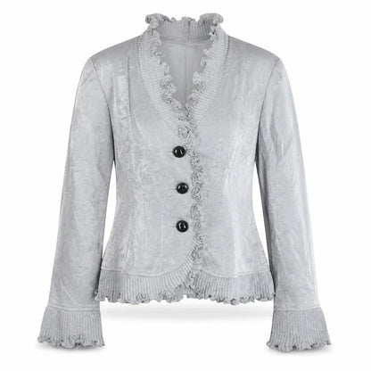 Adrianna Papell Women’s Grey Ruffled Blazer Size 8 Evening Essentials