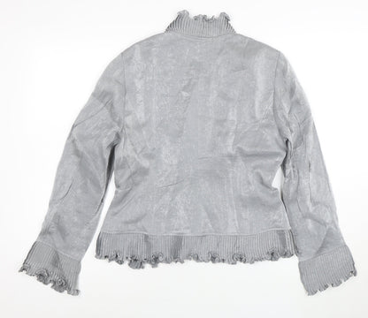 Adrianna Papell Women’s Grey Ruffled Blazer Size 8 Evening Essentials