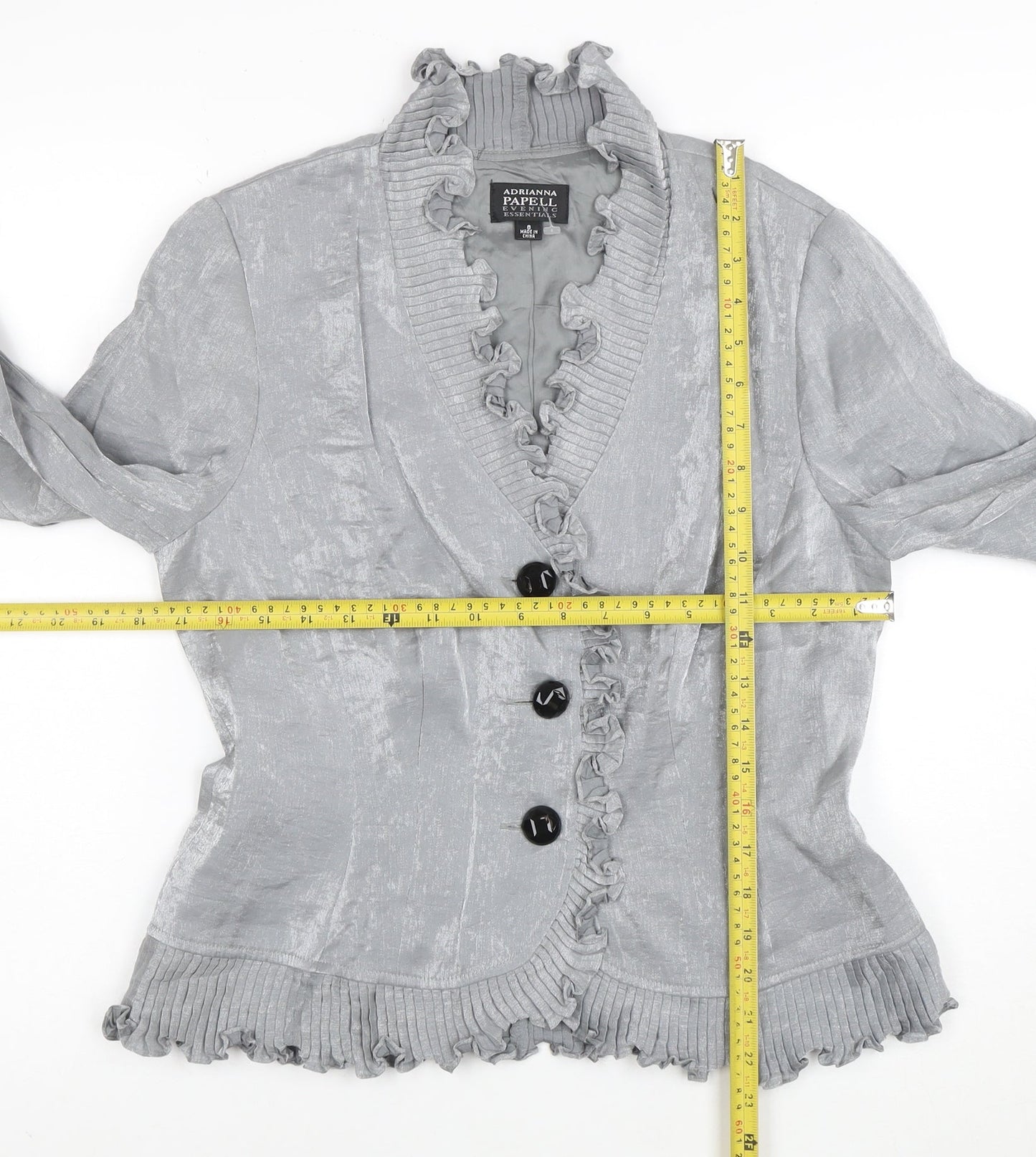 Adrianna Papell Women’s Grey Ruffled Blazer Size 8 Evening Essentials