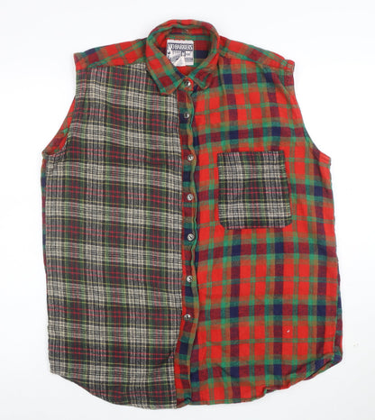 No Barriers Men's Multicoloured Sleeveless Flannel Check Button-Up Shirt L