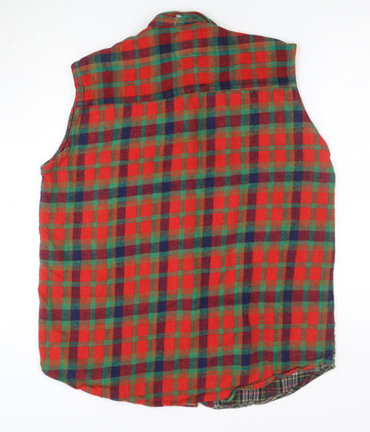 No Barriers Men's Multicoloured Sleeveless Flannel Check Button-Up Shirt L