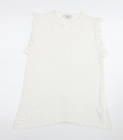 Next Women’s White Sleeveless Knit Ruffle Hem Tunic Blouse Size 16
