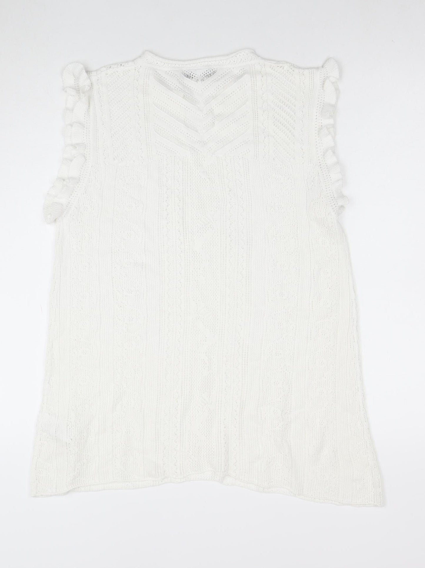 Next Women’s White Sleeveless Knit Ruffle Hem Tunic Blouse Size 16