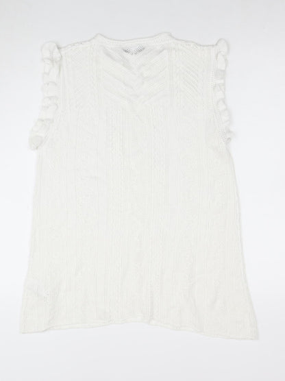 Next Women’s White Sleeveless Knit Ruffle Hem Tunic Blouse Size 16