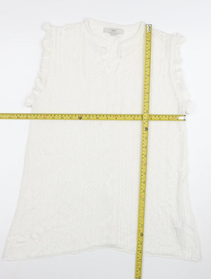 Next Women’s White Sleeveless Knit Ruffle Hem Tunic Blouse Size 16