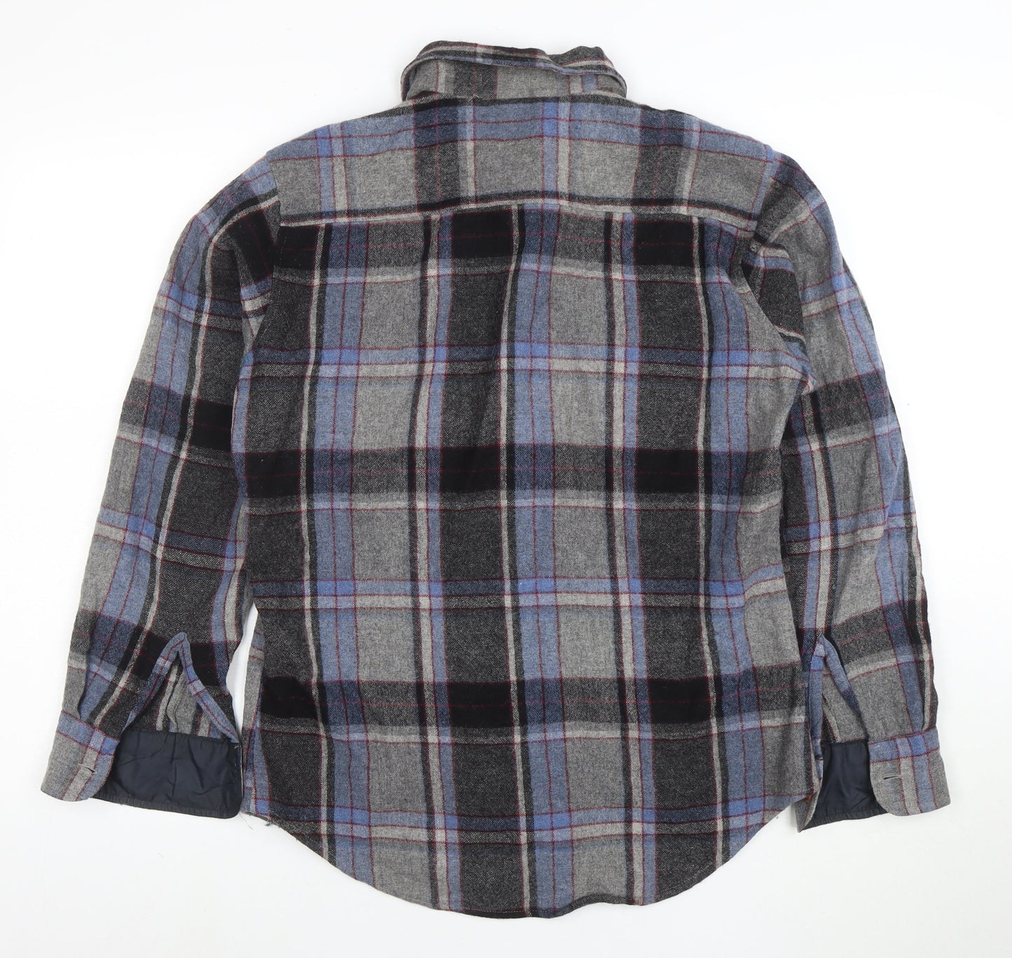 Vintage Campus Men's Grey Plaid Wool Flannel Button-Up Shirt M