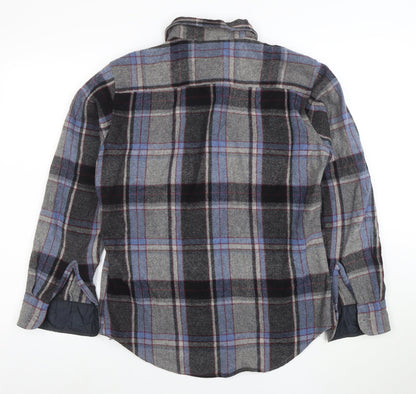 Vintage Campus Men's Grey Plaid Wool Flannel Button-Up Shirt M