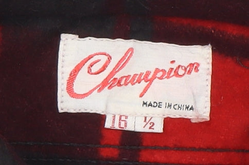 Champion Men's Red Black Flannel Plaid Button-Up Shirt Size 16.5