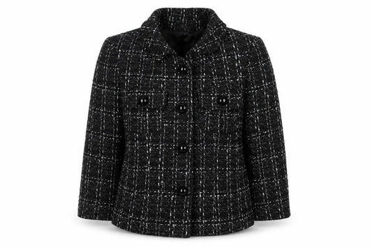 Oasis Women's Black Tweed Button Up Short Jacket Size 10