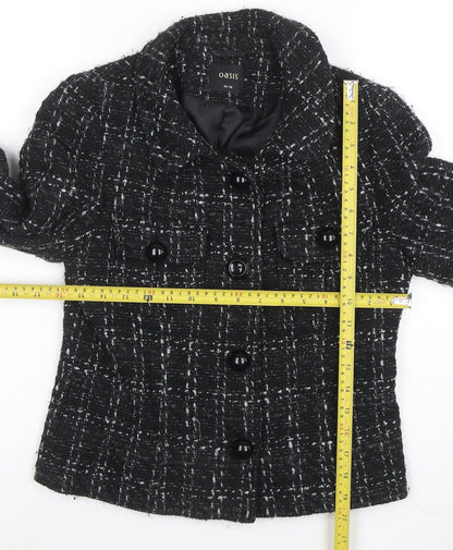 Oasis Women's Black Tweed Button Up Short Jacket Size 10