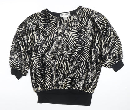 Western Connection Womens Black Animal Print Tunic Blouse S