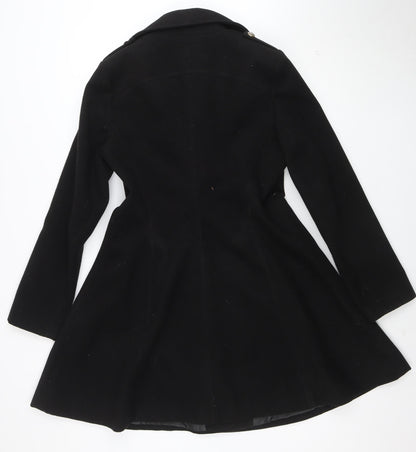 Miss Selfridge Women Black Pea Coat Size 12 Classic Mid-Length