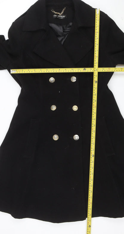 Miss Selfridge Women Black Pea Coat Size 12 Classic Mid-Length